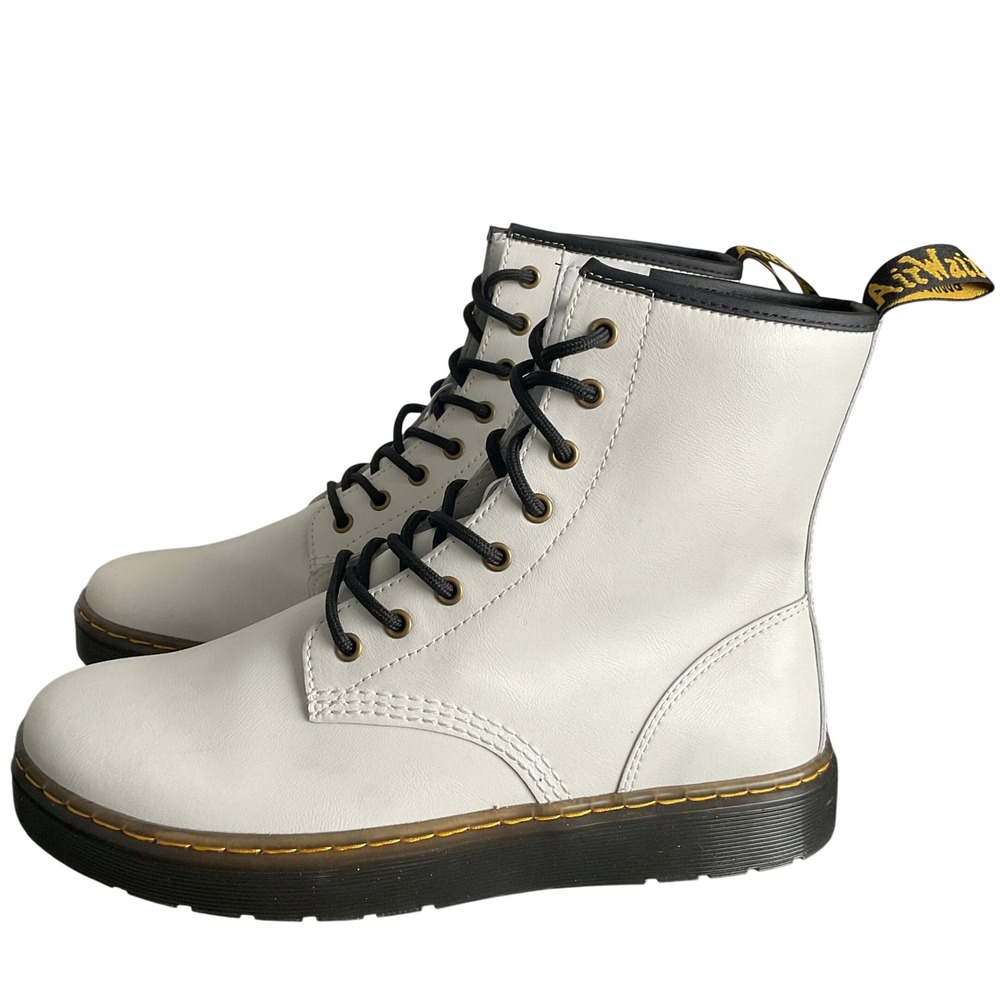 Dr. Martens Zavala 8-Eye White Leather Combat Boots AW004 Mens 10 Womens 11